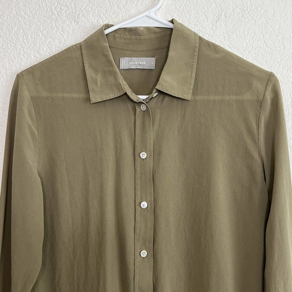 Everlane Women’s Size 6 Button Up Shirt 100% Silk Olive Green Career Office M15 - Picture 5 of 8